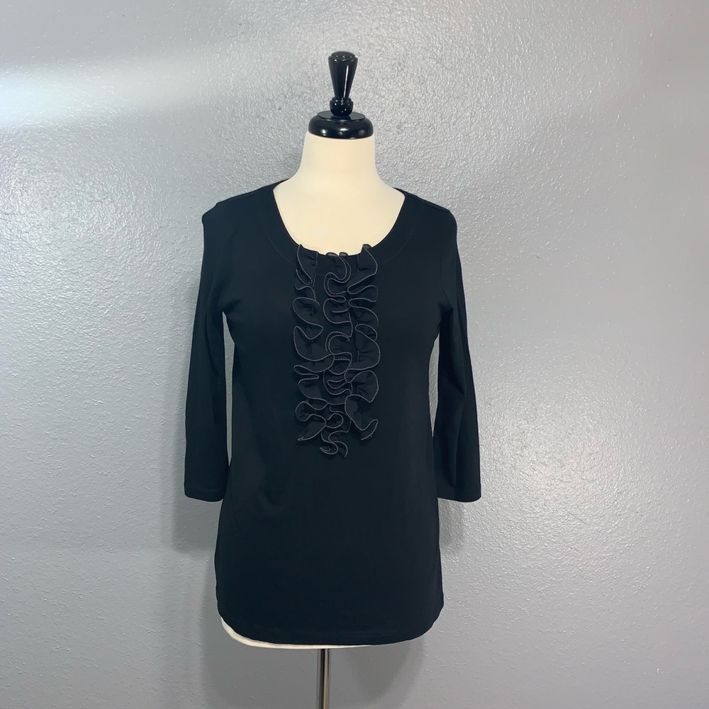 GAP Black Ruffled 3/4 Sleeve Top M